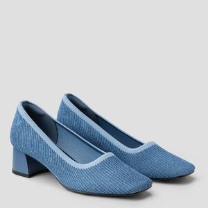 Vivaia Melody Square Toe Heel Denim Blue Knit Sustainable Women’s 40
